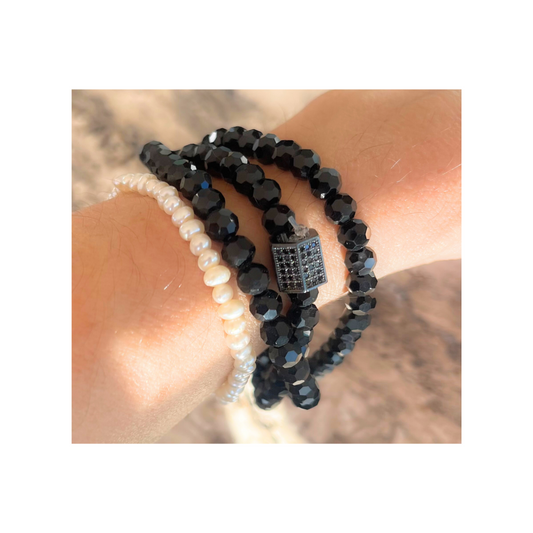 Beaded Bracelet Set | Luxe Black Triple Wrap