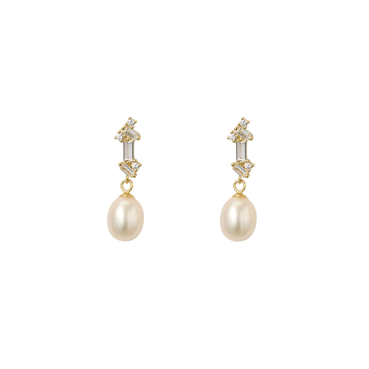 Pearl Baguette Earrings | Gold