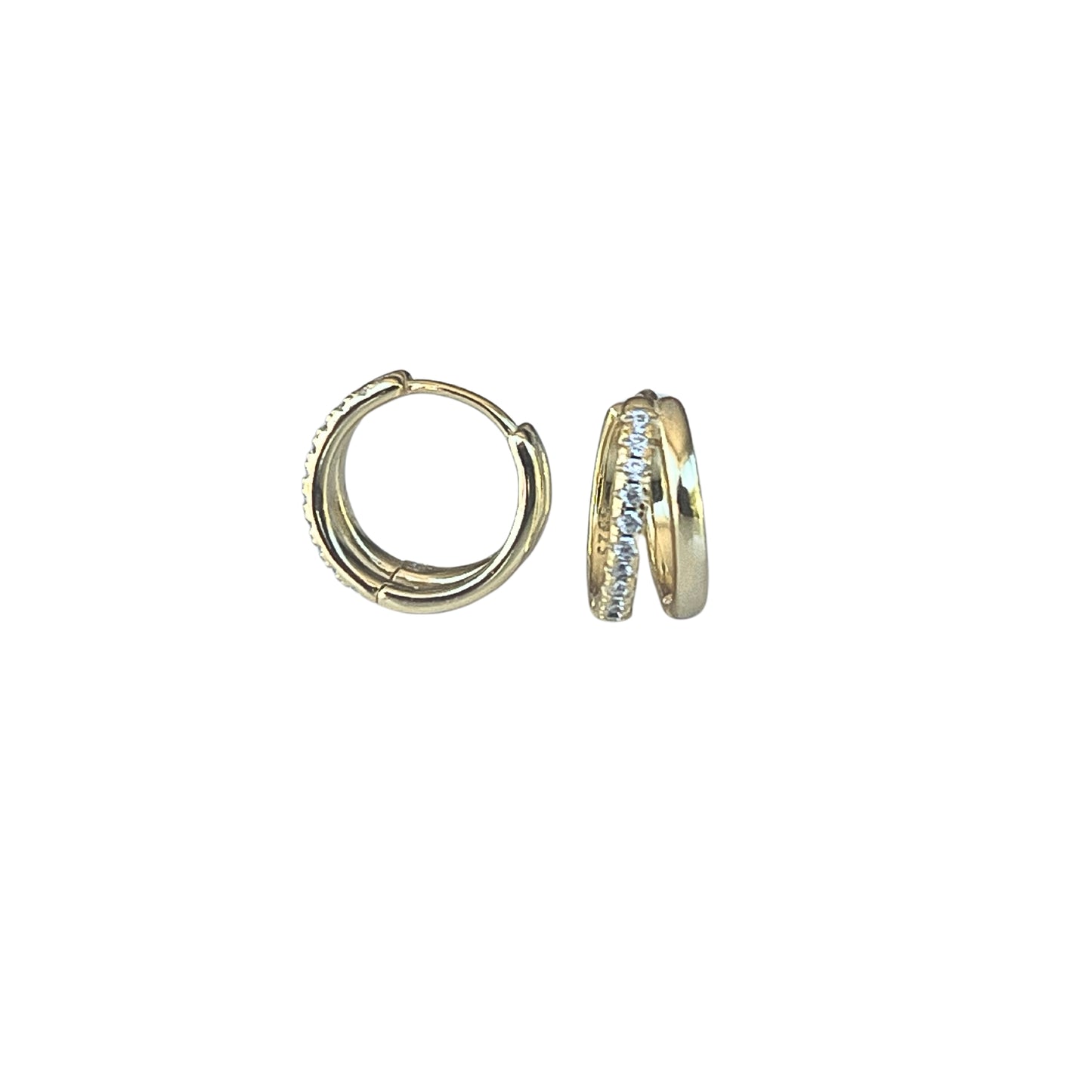 Double Embellished Huggie | Gold