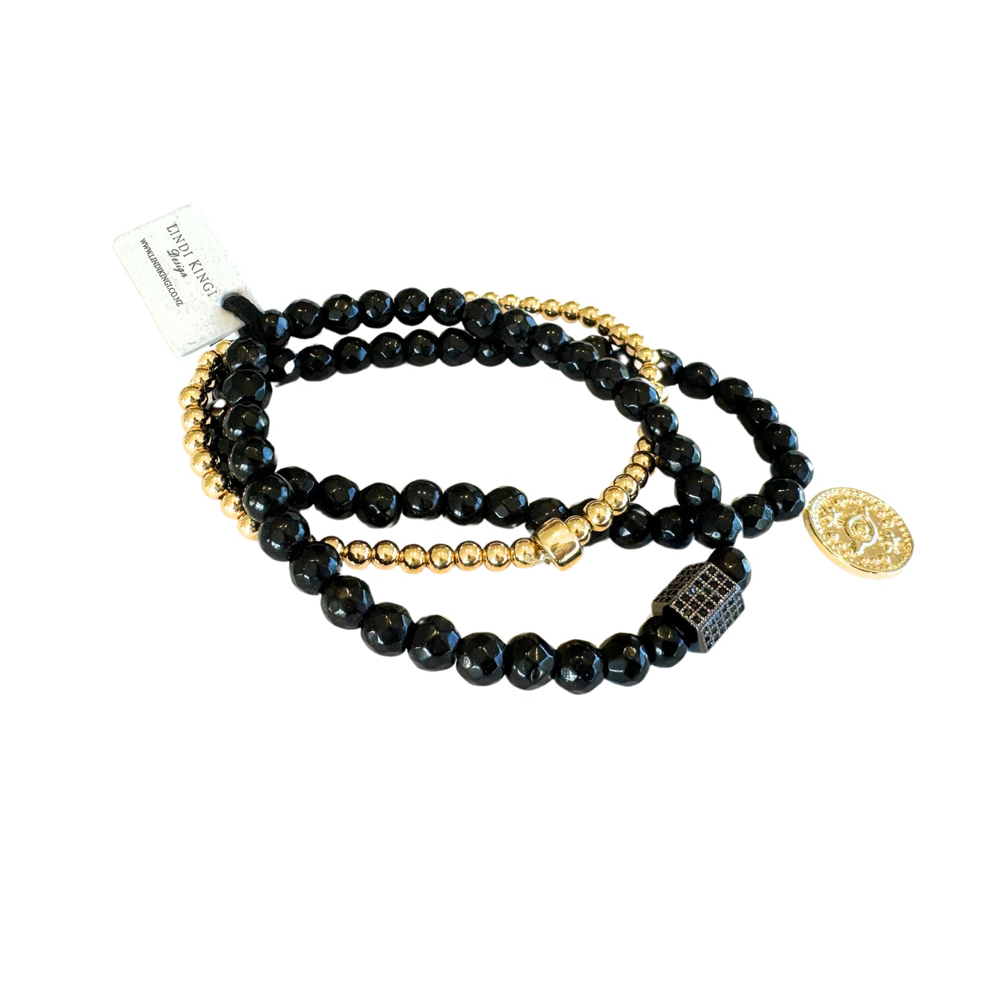Beaded Bracelet Set | Luxe Black and Gold