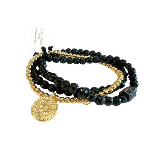 Beaded Bracelet Set | Luxe Black and Gold
