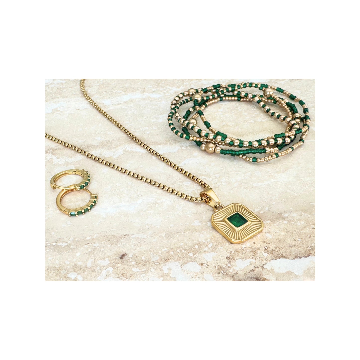 Beaded Bracelet Set | Costa Emerald