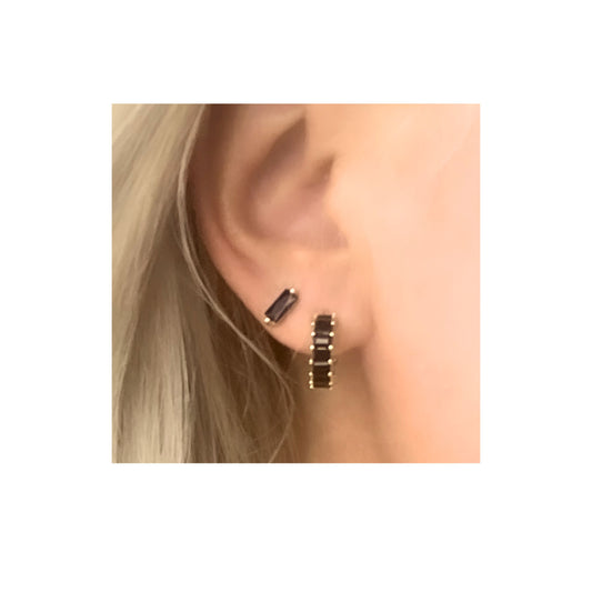 Black Baguette Huggies| Gold