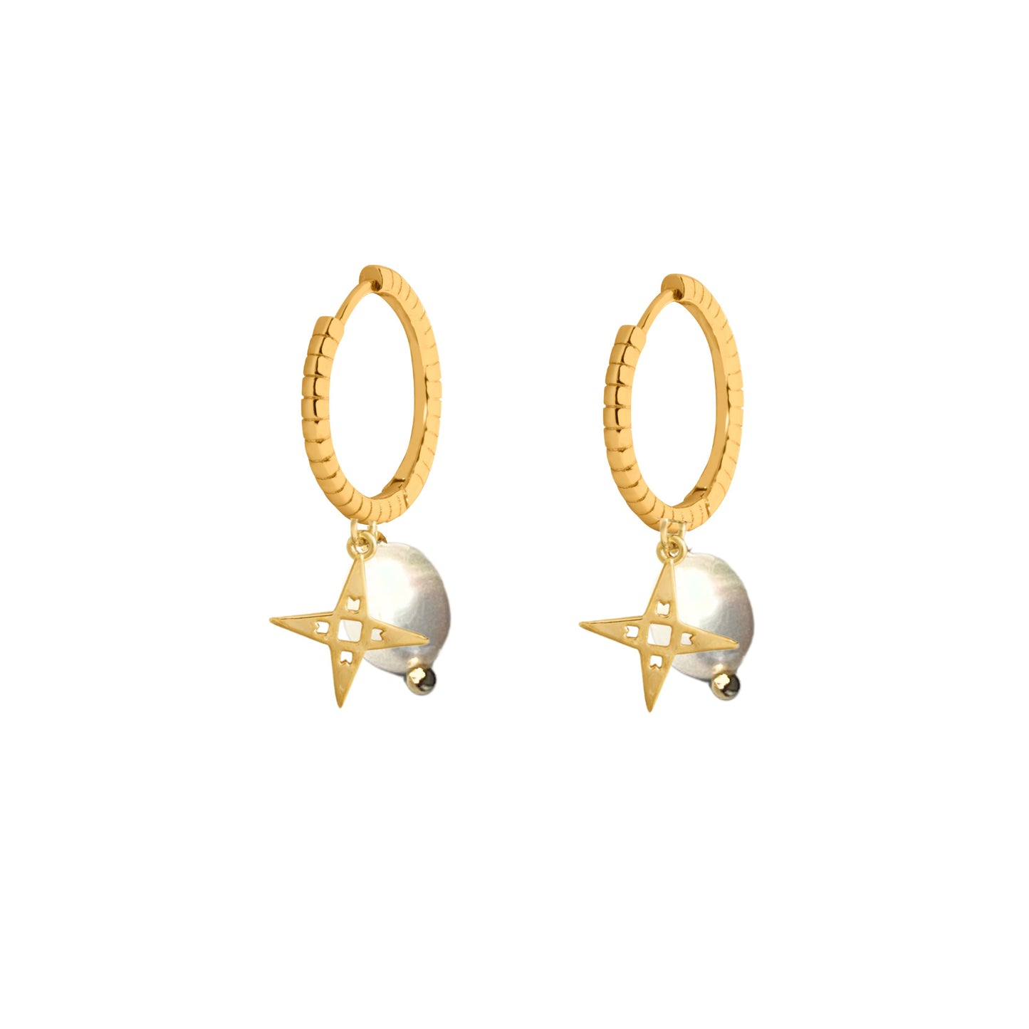 Pearl & Star Engraved Sleepers| Gold