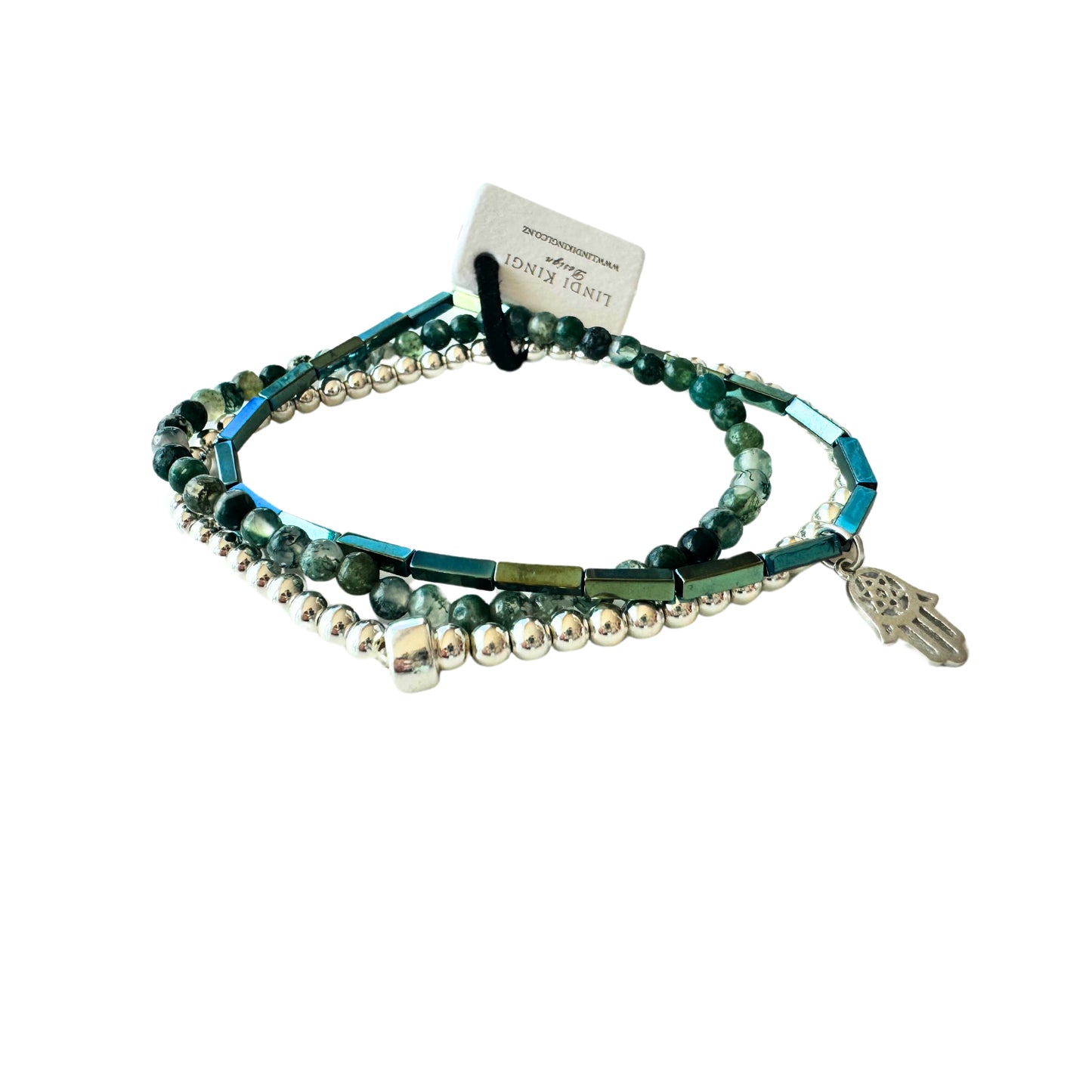 Beaded Bracelet Set | Moss Agate | Silver