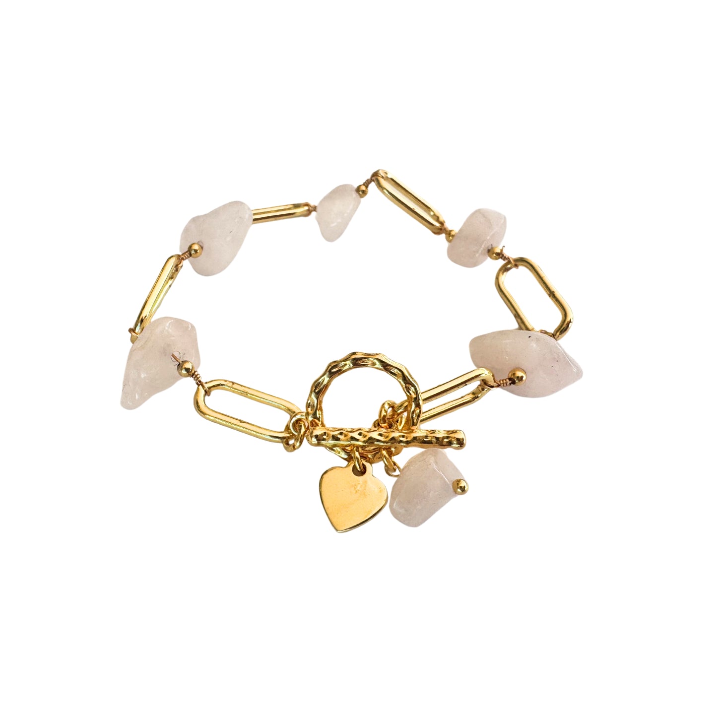 Rose Quartz & Paperclip bracelet | Gold