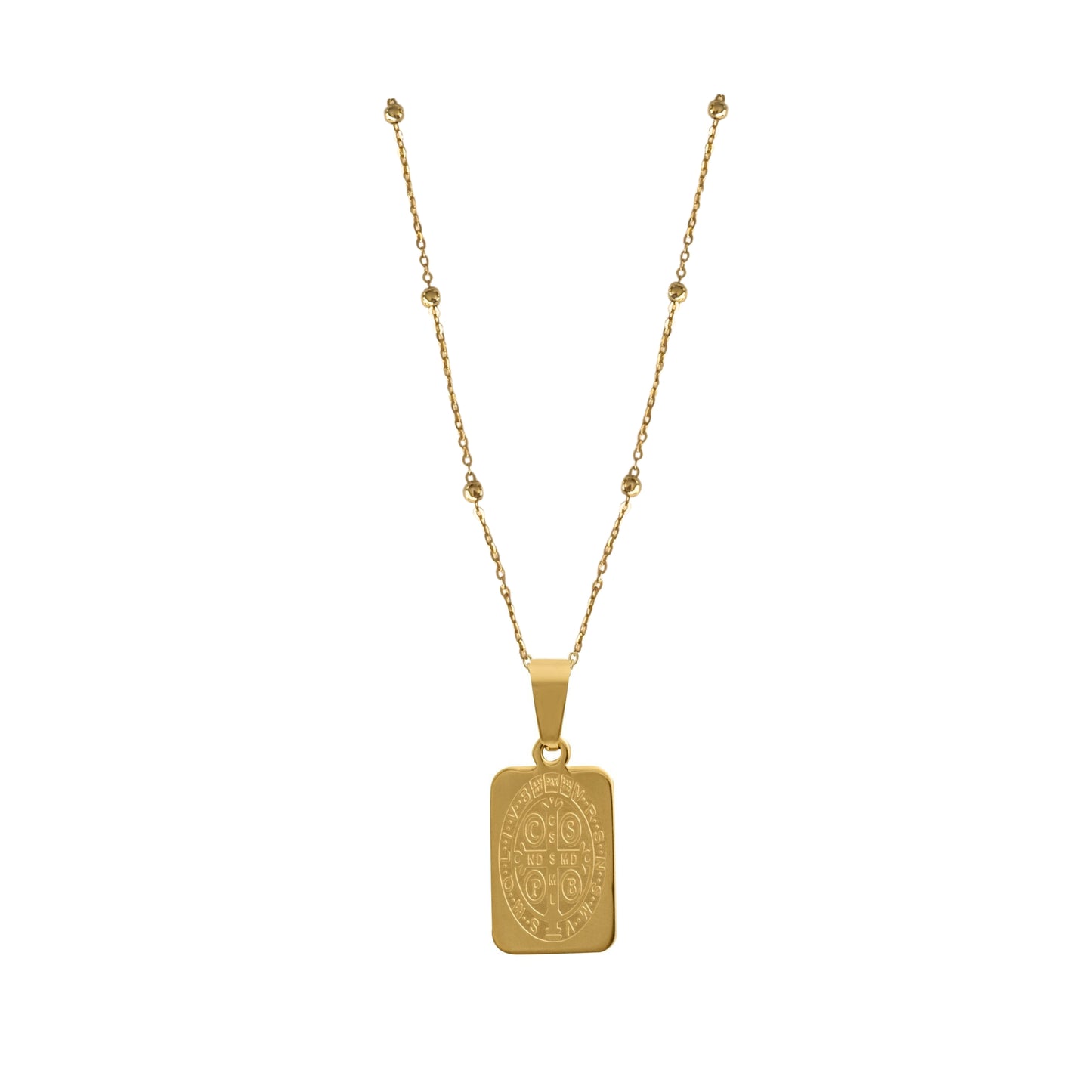 Saint Necklace (Rectangle) | Gold w Starseed Ball Chain