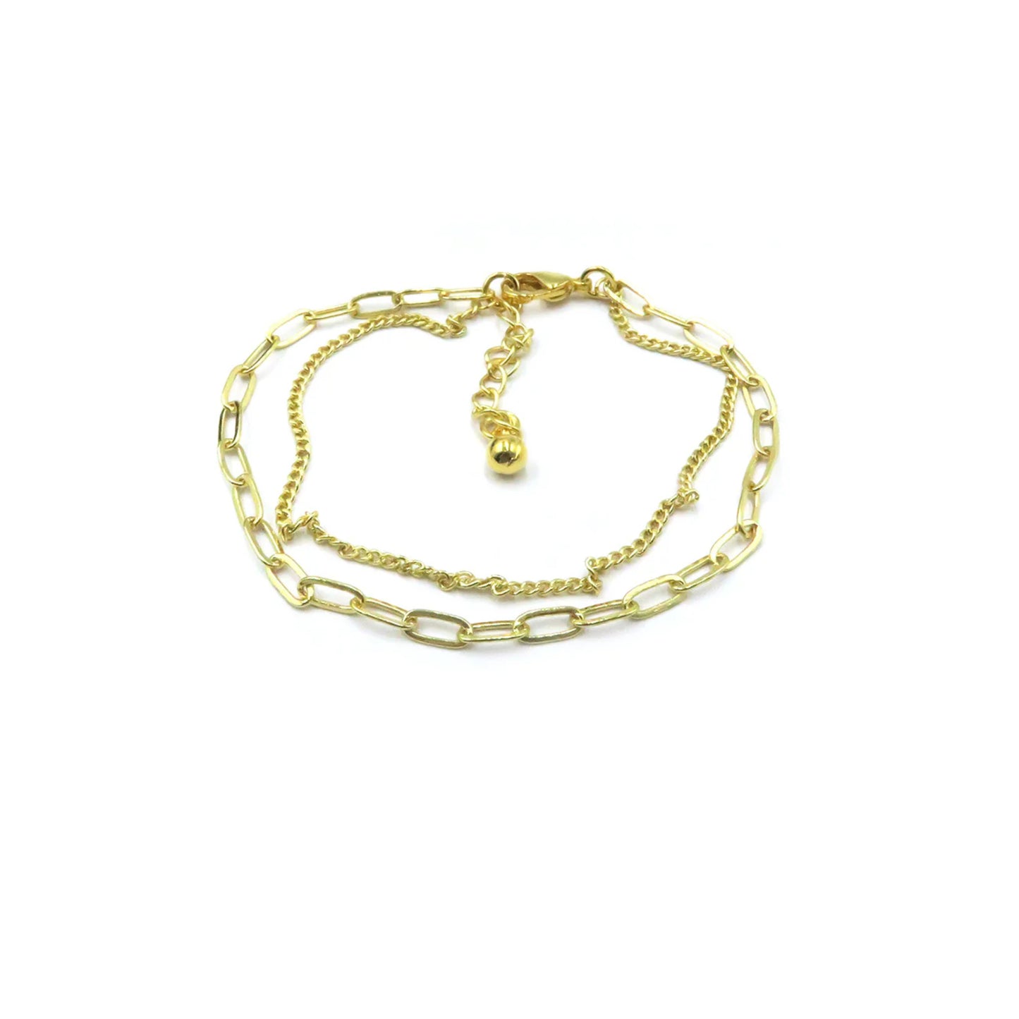 Paperclip & Chain double bracelet | Gold