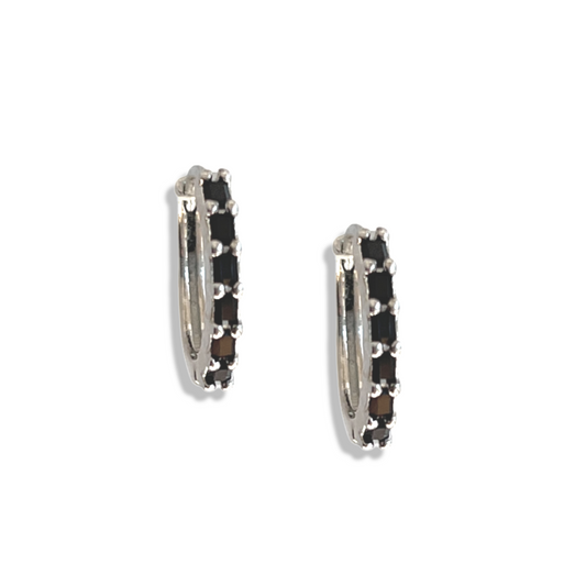 Black Baguette Sleepers | Silver