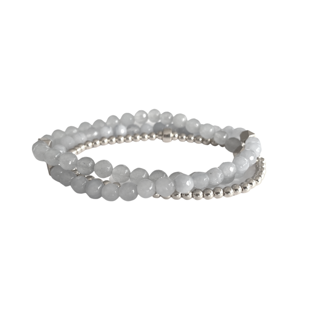 Beaded Bracelet Set | Blue Mist and Silver