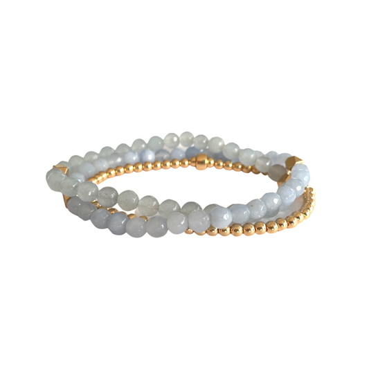 Beaded Bracelet Set | Blue Mist and Gold