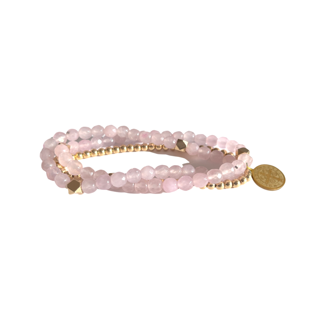 Beaded Bracelet Set | Himalayan Pink and Gold
