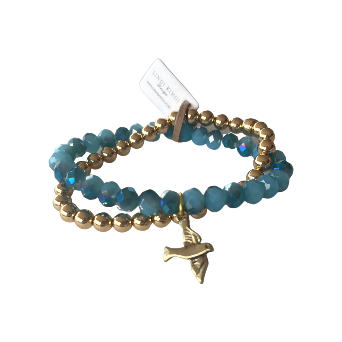 Beaded Bracelet Set | Iridescent Blue and Gold | 8mm