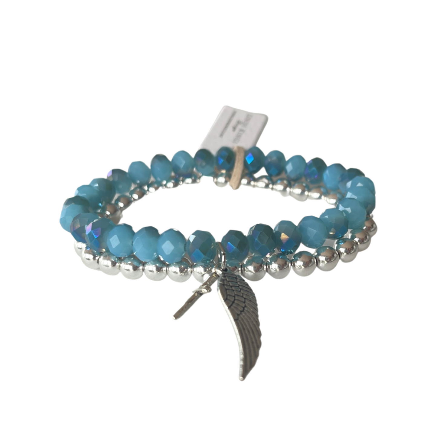 Beaded Bracelet Set | Iridescent Blue and Silver | 8mm