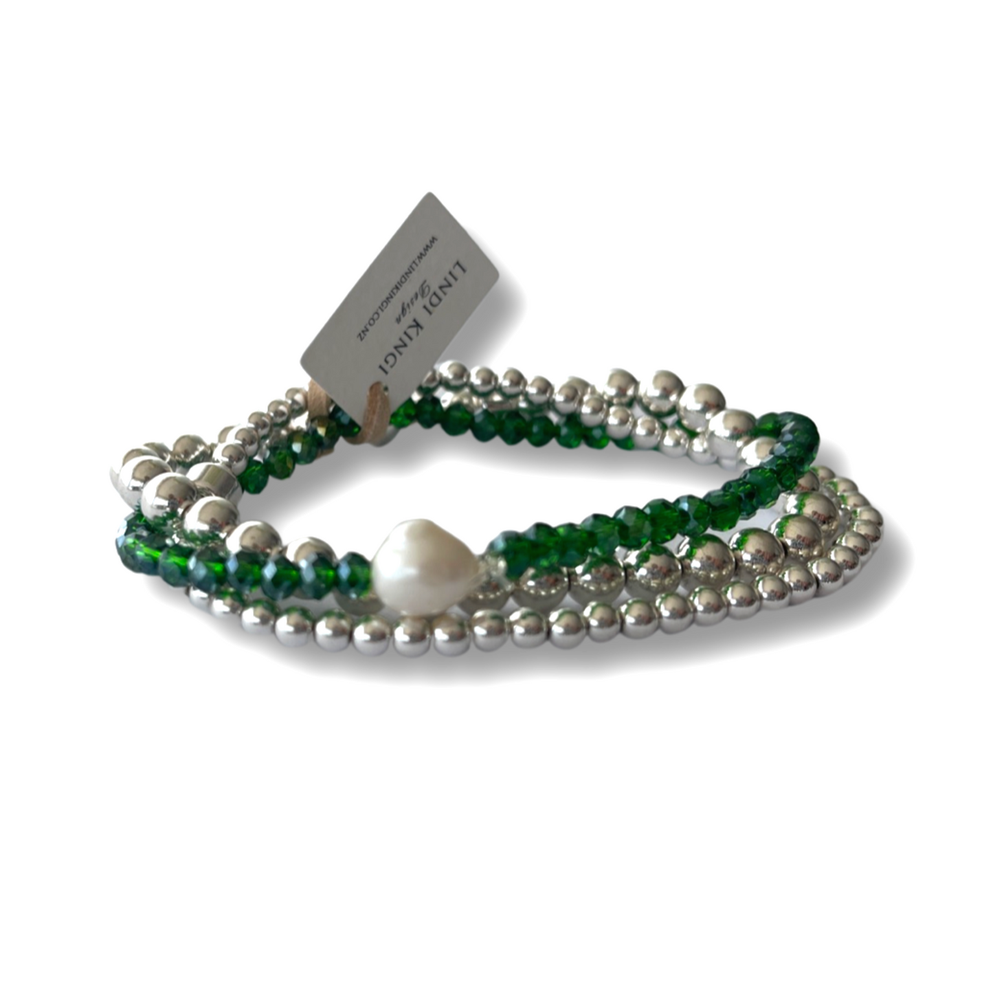 Beaded Bracelet Set | Emerald, Pearl and Luxe Silver