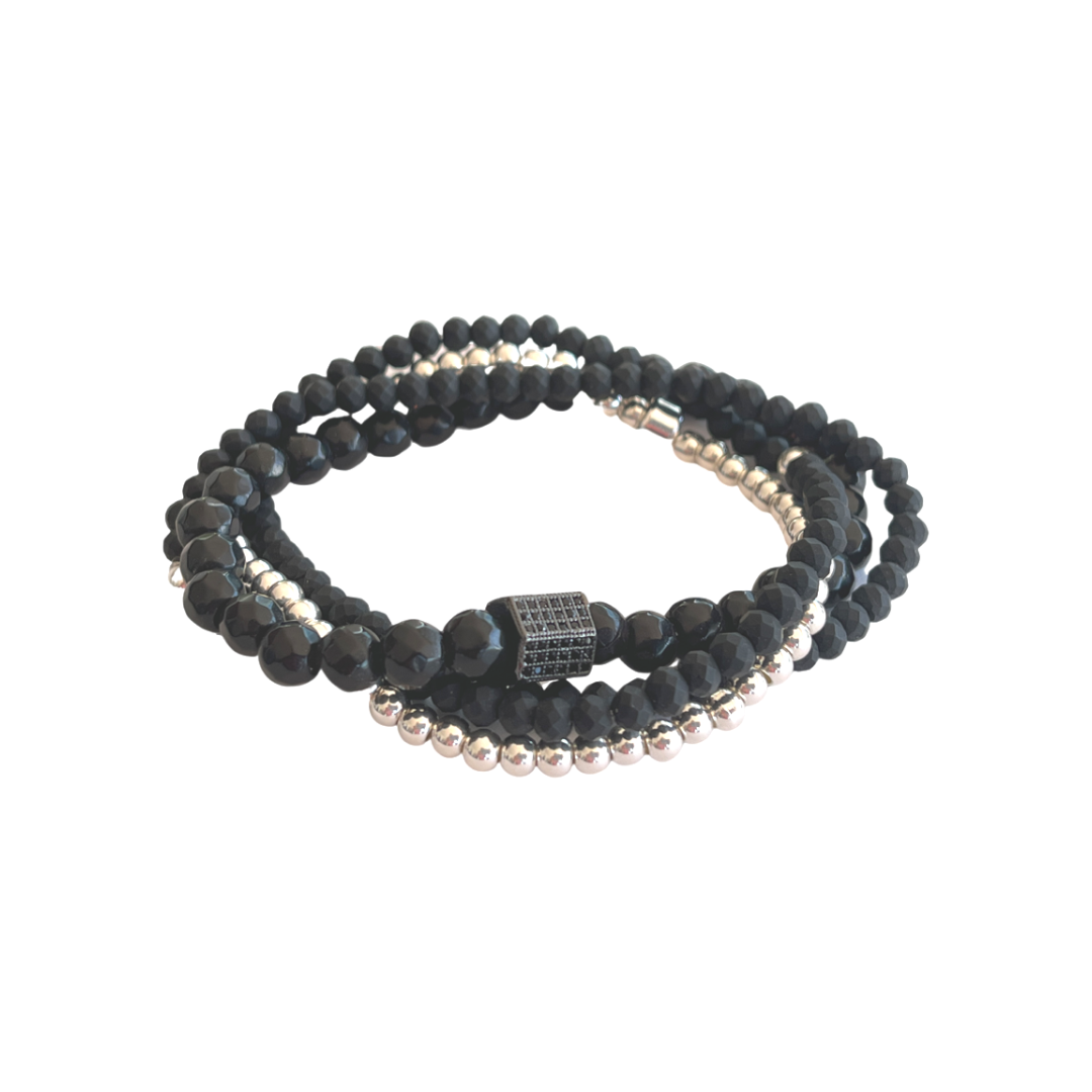 Beaded Bracelet Set | Luxe Black and Silver