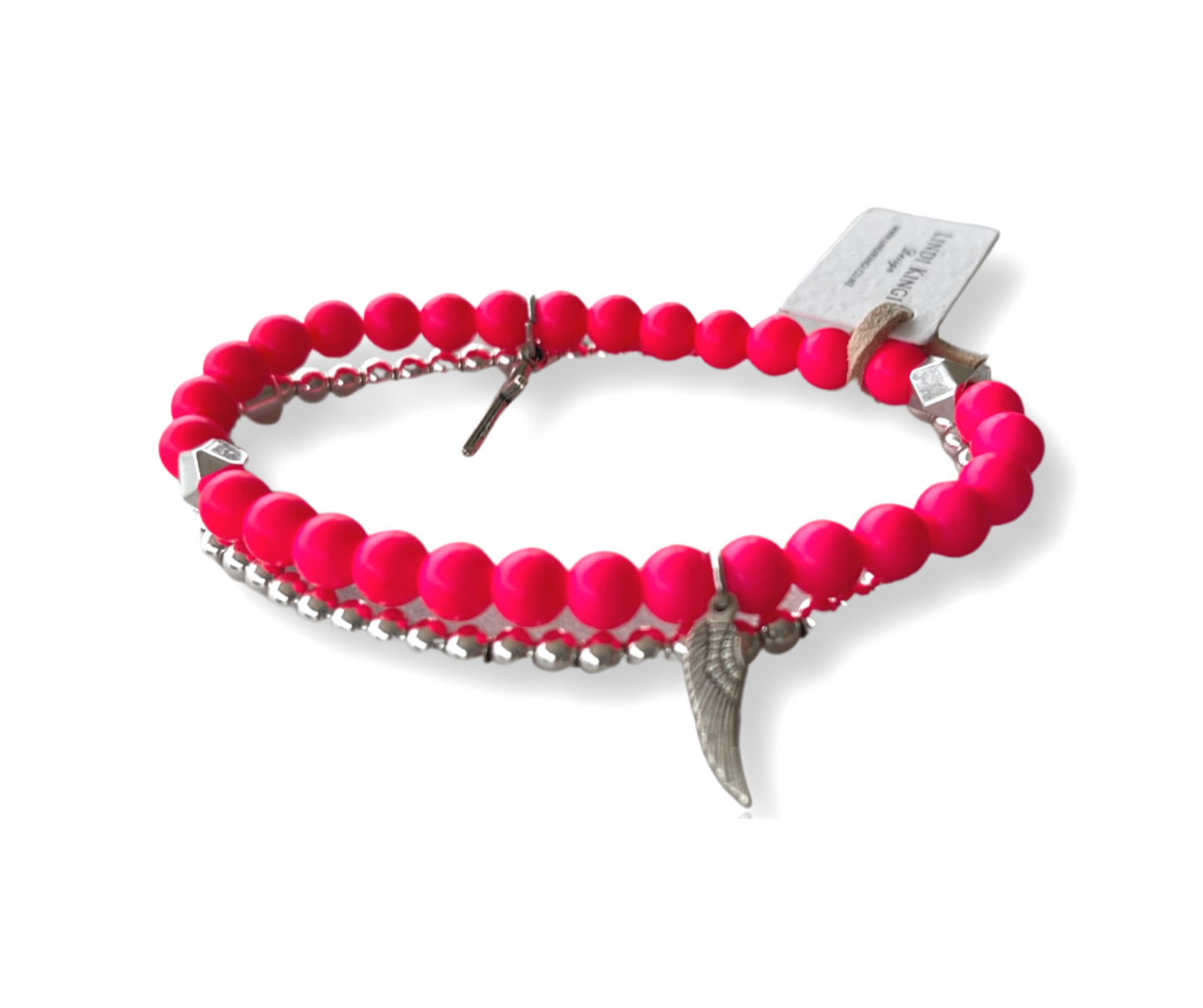Beaded Bracelet Set | Hottie Pink and Silver