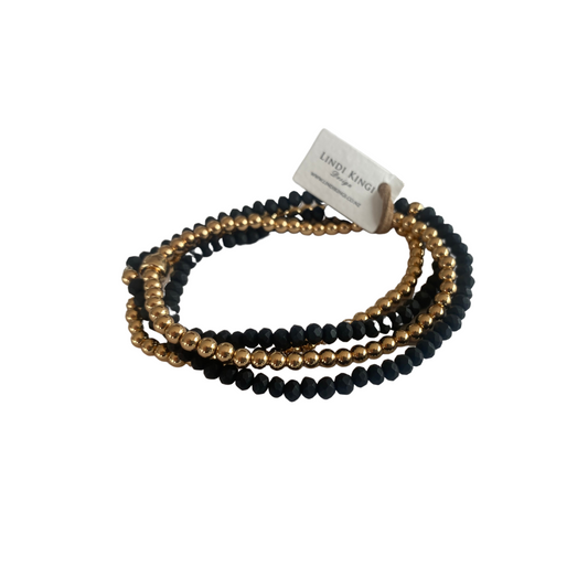 Beaded Bracelet | Gold and Matte Black - With Charm
