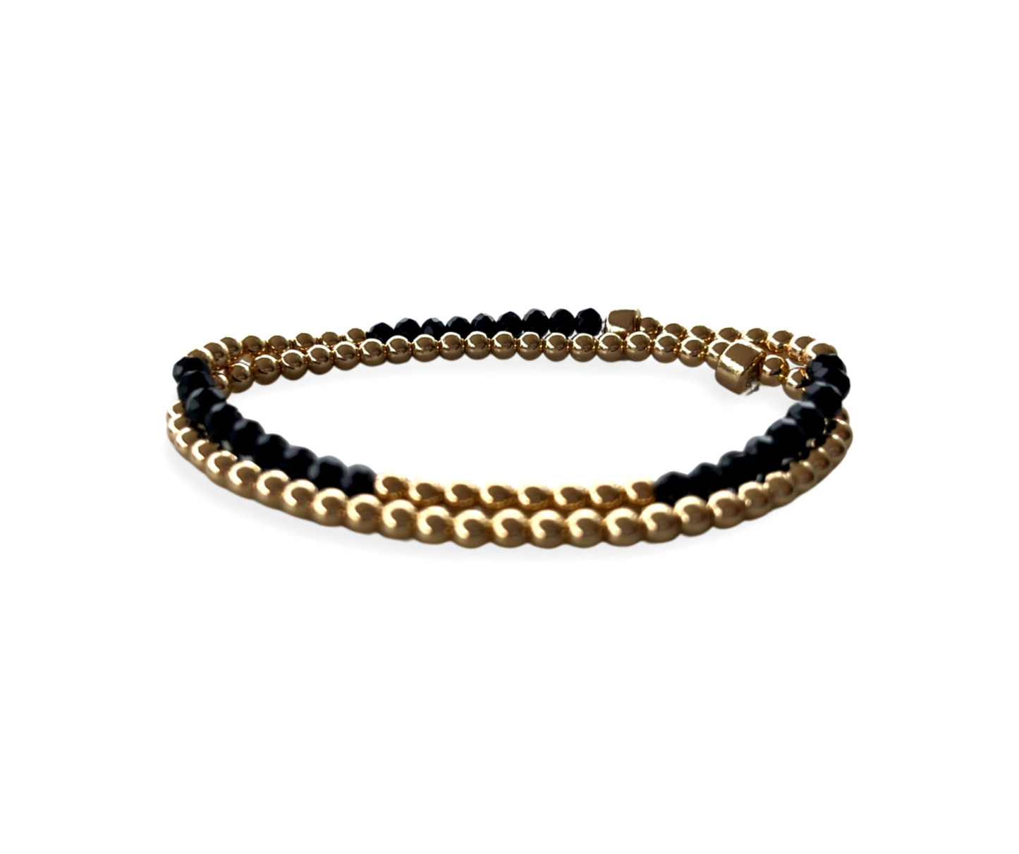 Beaded Bracelet Set | Black and Gold Stripe