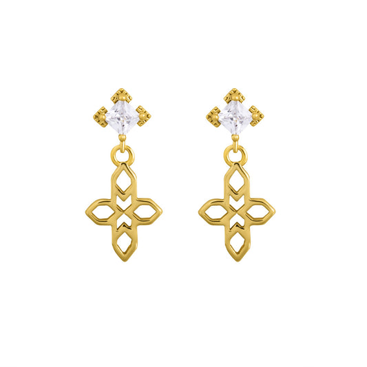 A Dusting of Jewels - Baroque Cross Earrings | Silver