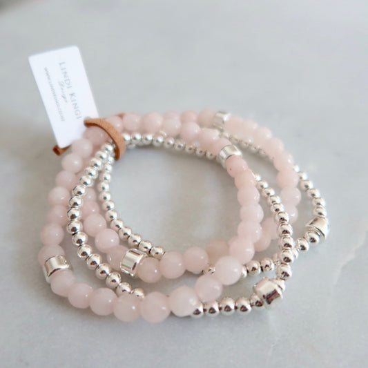 Beaded Bracelet Set | Lightest Pink Agate
