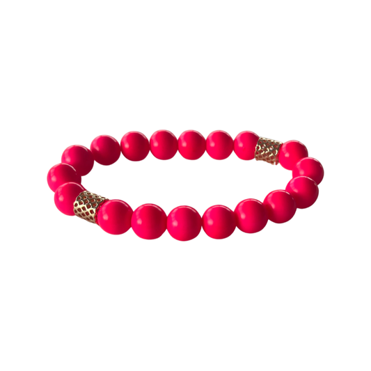 Beaded Bracelet Set | Hottie Pink and Gold Bracelet
