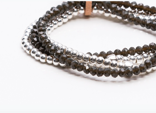 Beaded Bracelet Set | Olive & Silver
