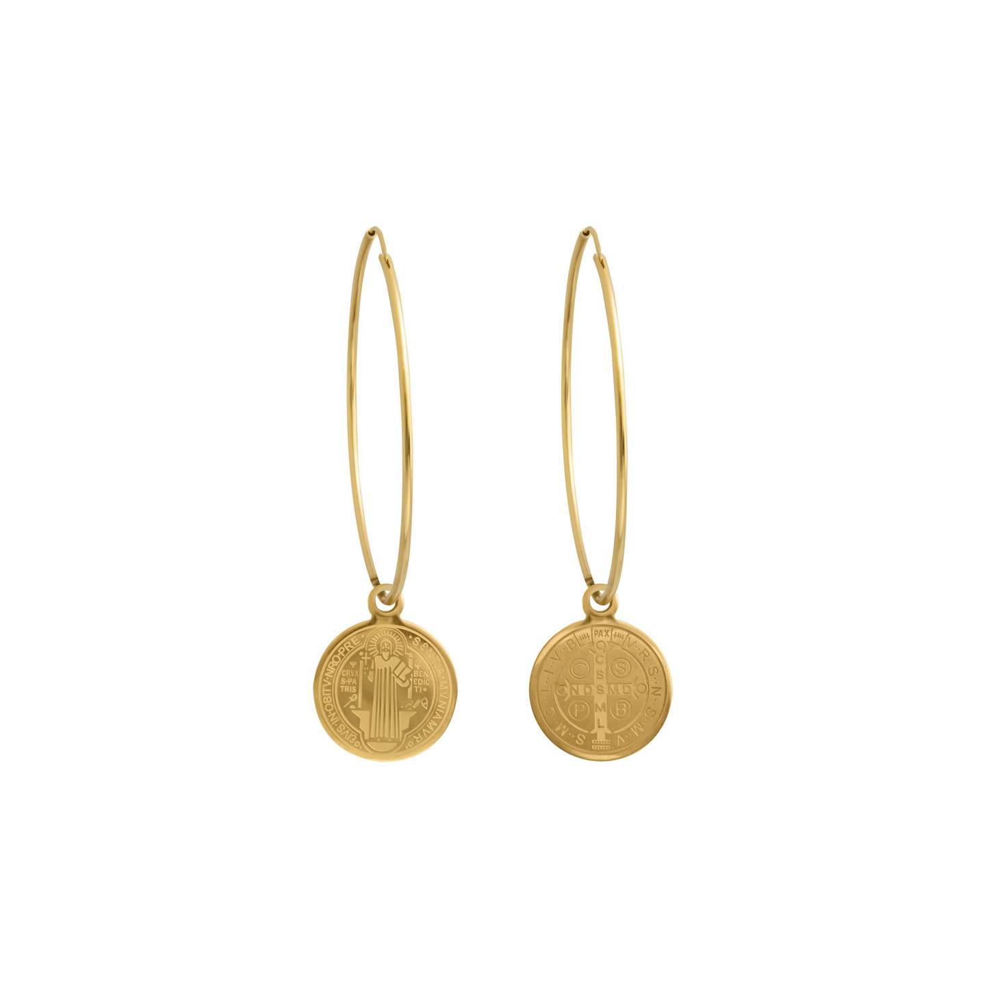 Saint Charm Hoop Earrings | Gold