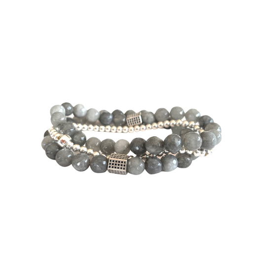 Beaded Bracelet Set | Luxe Grey and Silver