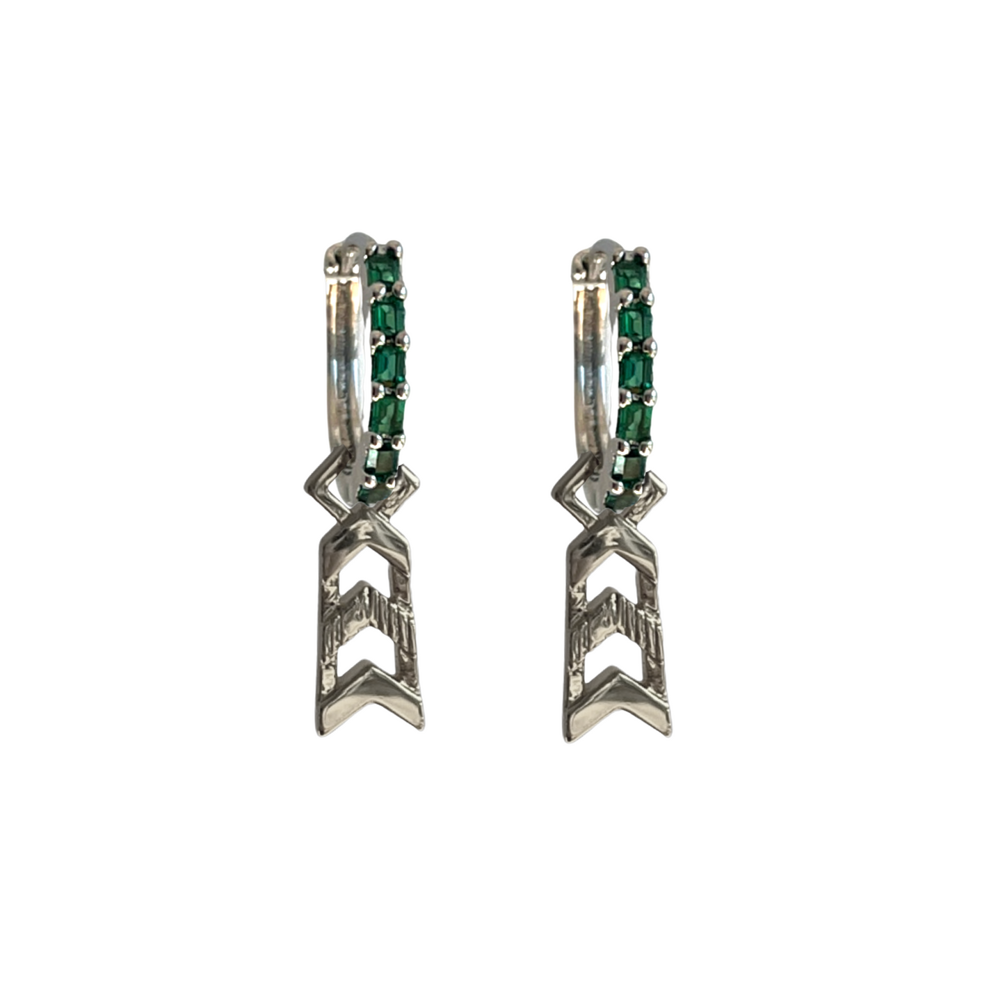 Formation Baguette Sleepers | Silver and Emerald Stone
