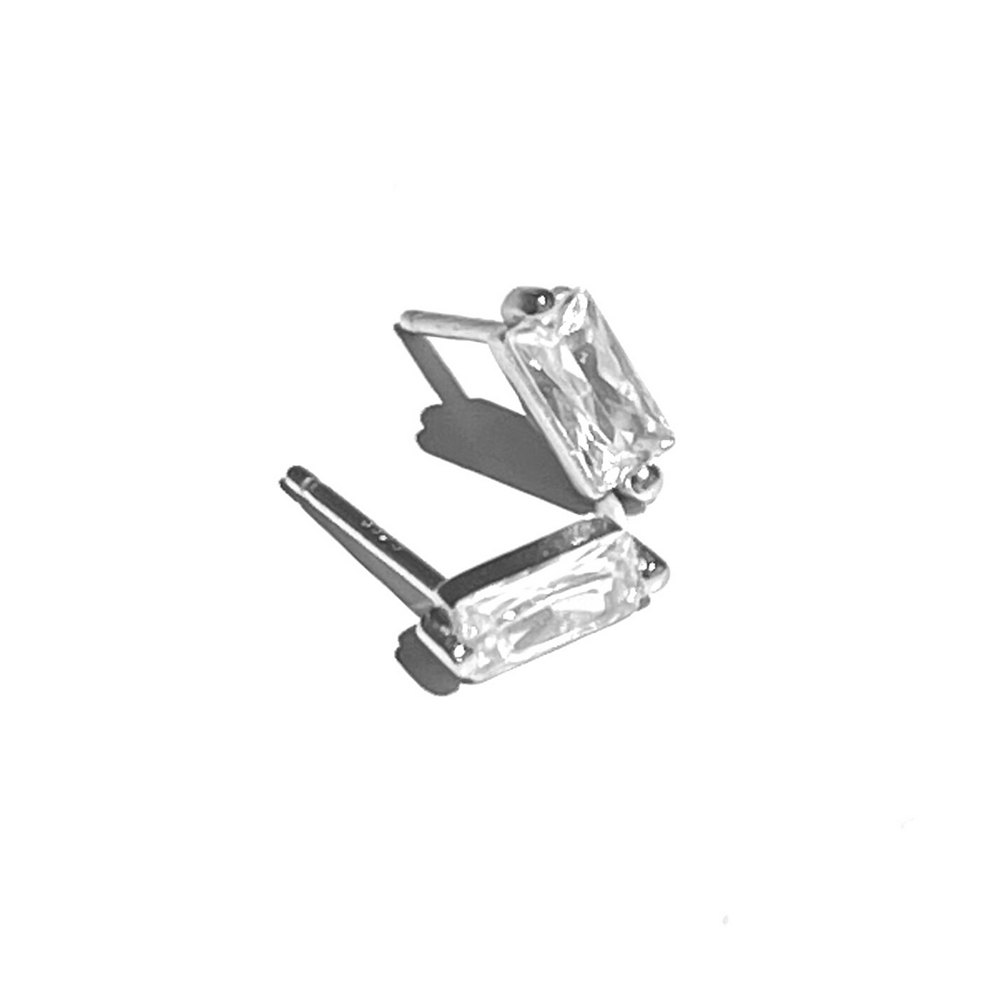 Baguette Studs with White Zirconia | Silver