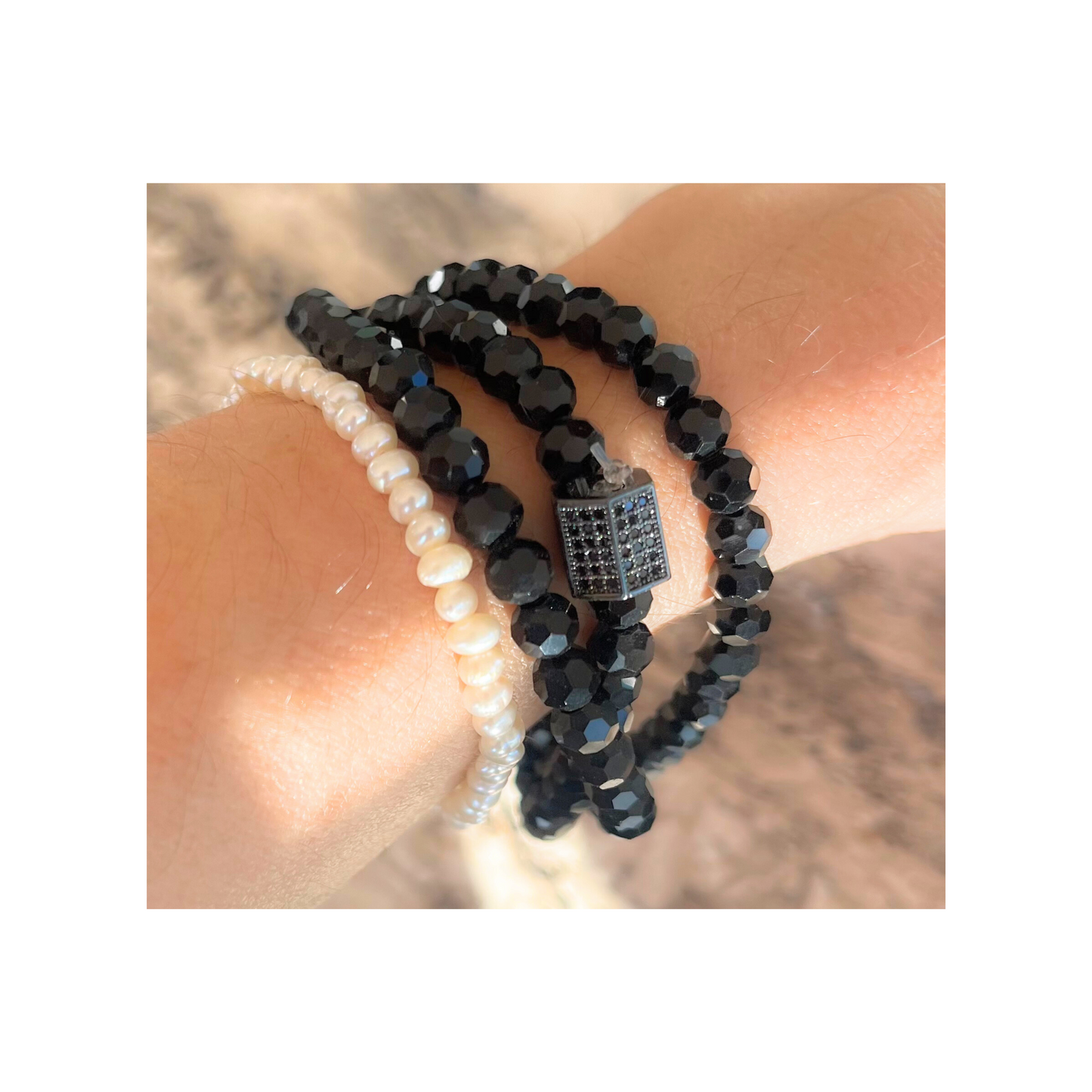 Beaded Bracelet Set  | Luxe Black Triple Wrap