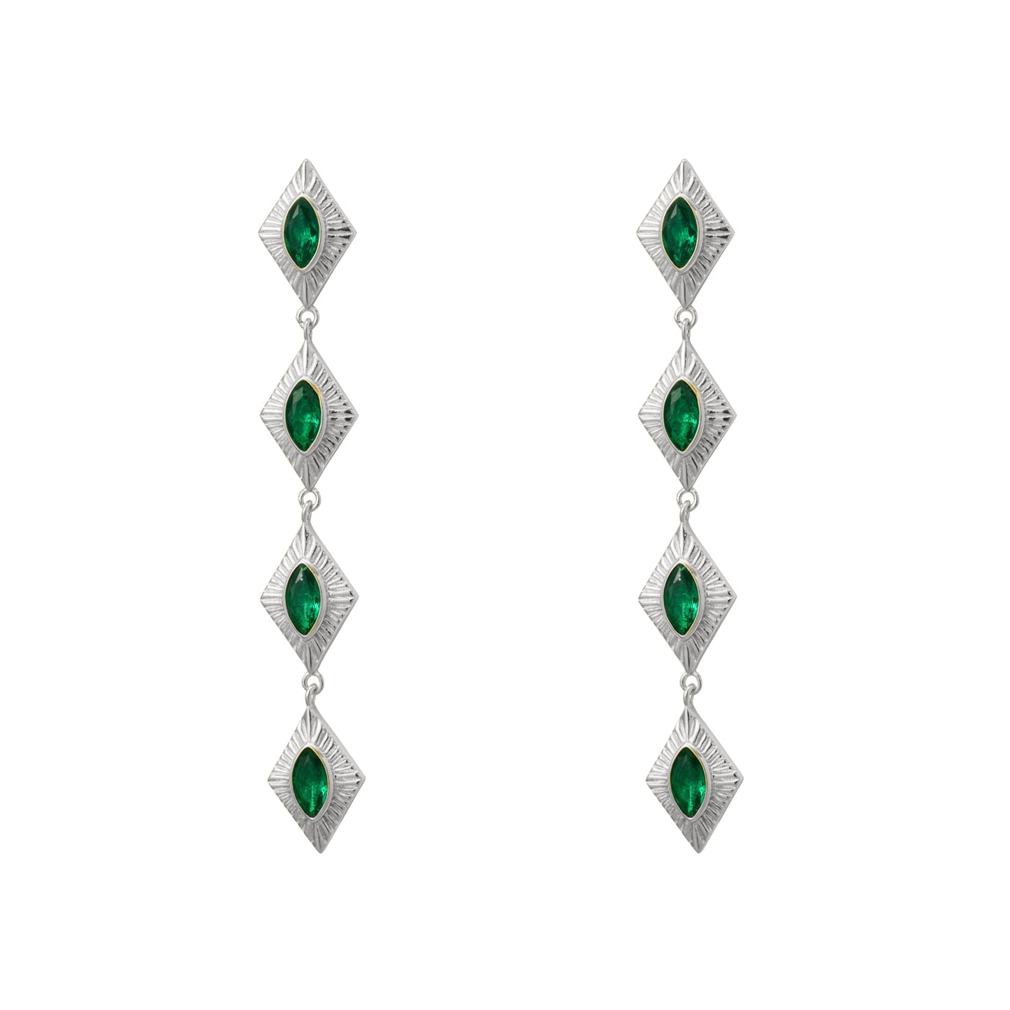 Sagrada Single Drop Earrings | Emerald & Silver