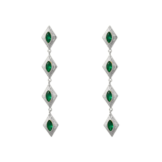 Sagrada Single Drop Earrings | Emerald & Silver