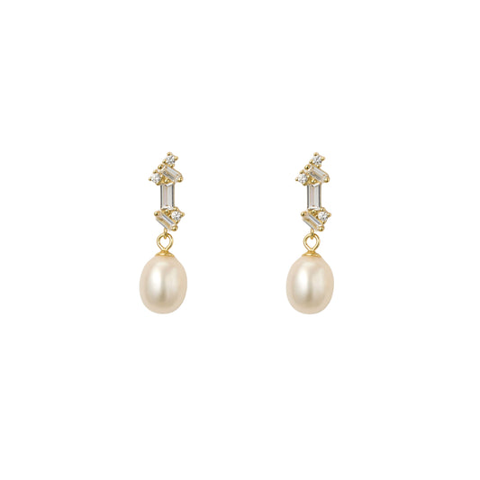 Pearl Baguette Earrings | Gold