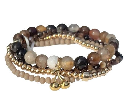 Beaded Bracelet Set | Espresso Agate