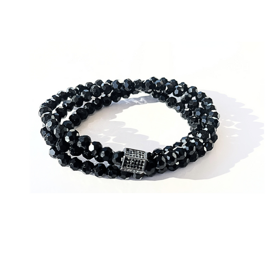 Beaded Bracelet Set  | Luxe Black Triple Wrap