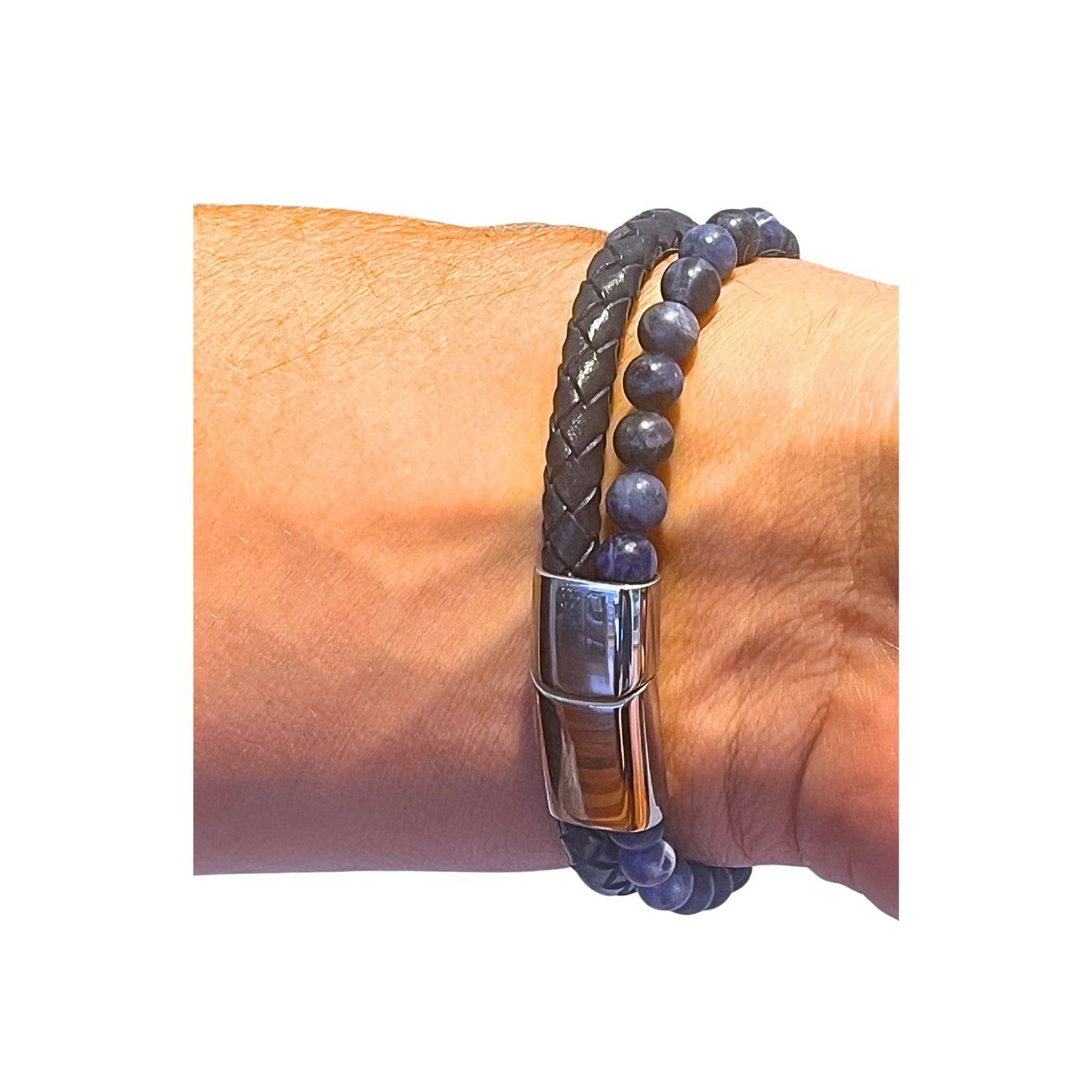 Bead and Leather Bracelet for Him | Cobalt Blue and Navy