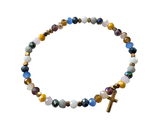 Multicolored beaded bracelet with a cross charm 