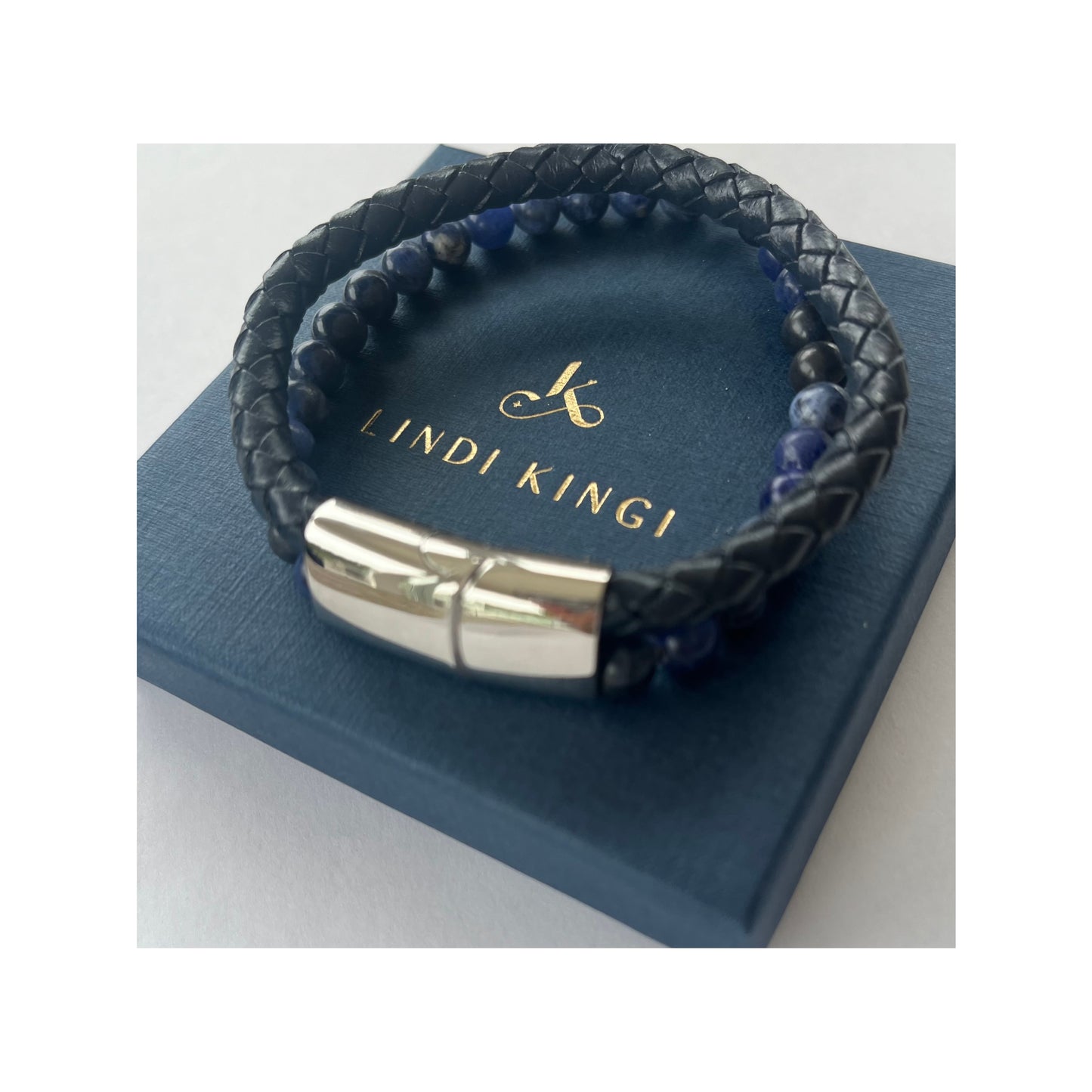 Bead and Leather Bracelet for Him | Cobalt Blue and Navy