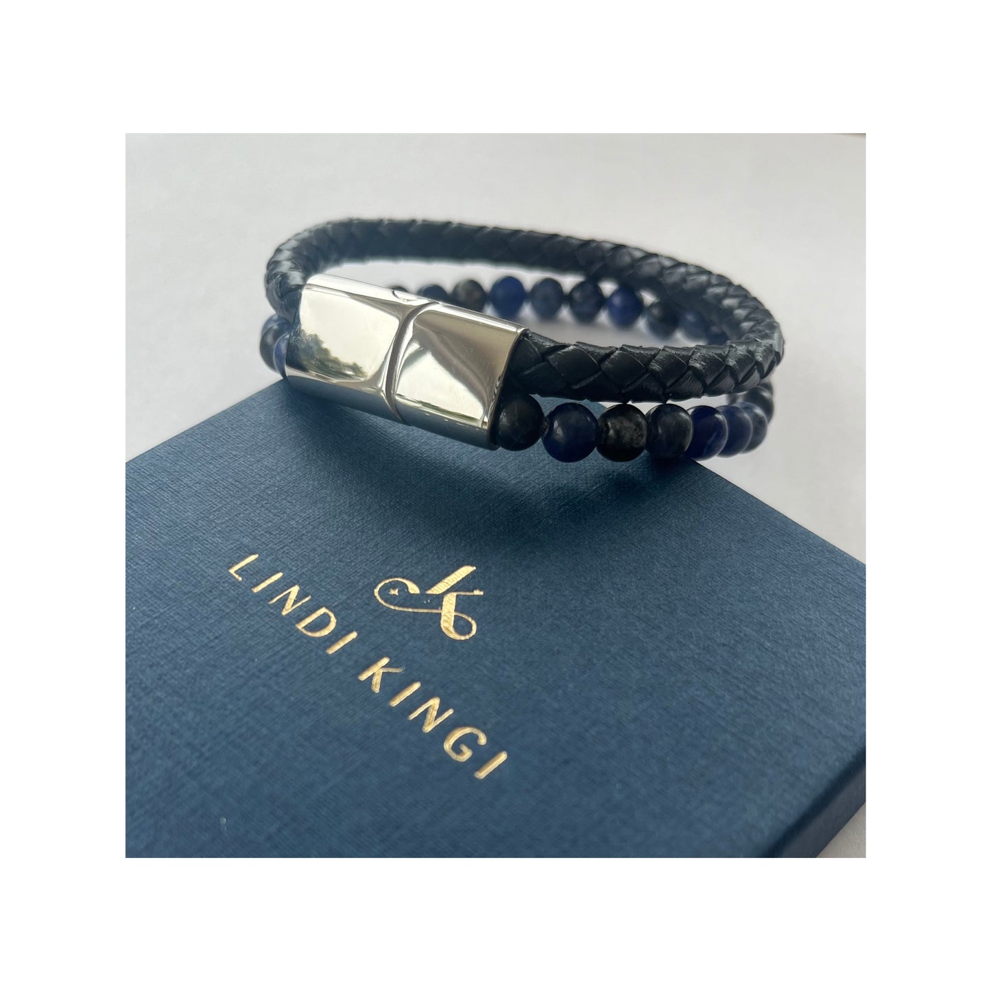 Bead and Leather Bracelet for Him | Cobalt Blue and Navy