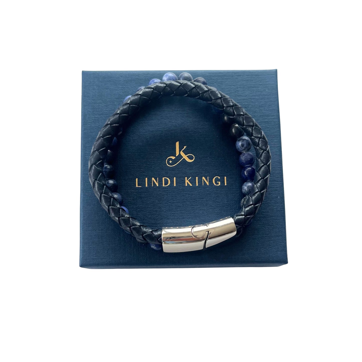 Bead and Leather Bracelet for Him | Cobalt Blue and Navy