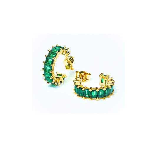 Emerald Baguette Huggies| Gold