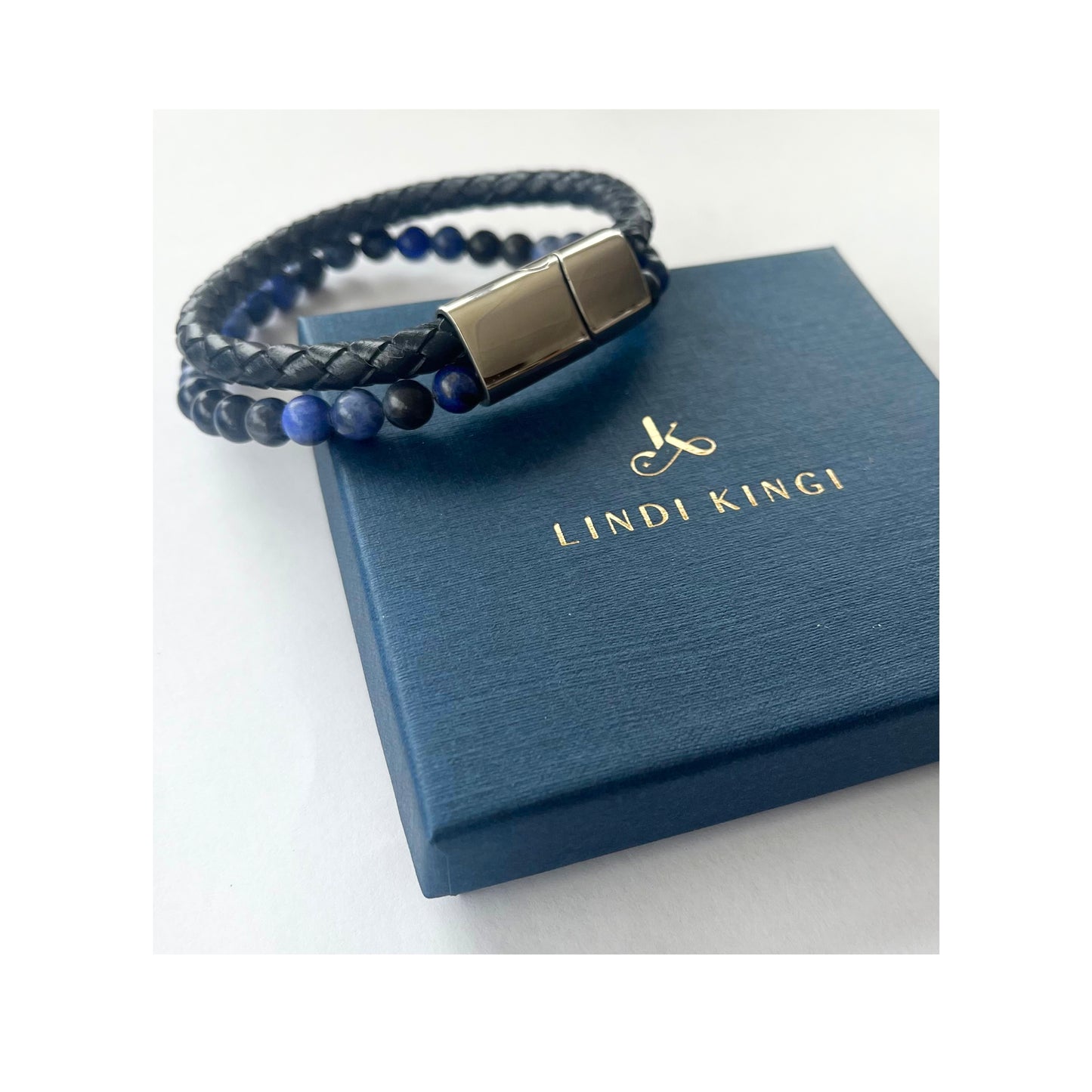 Bead and Leather Bracelet for Him | Cobalt Blue and Navy