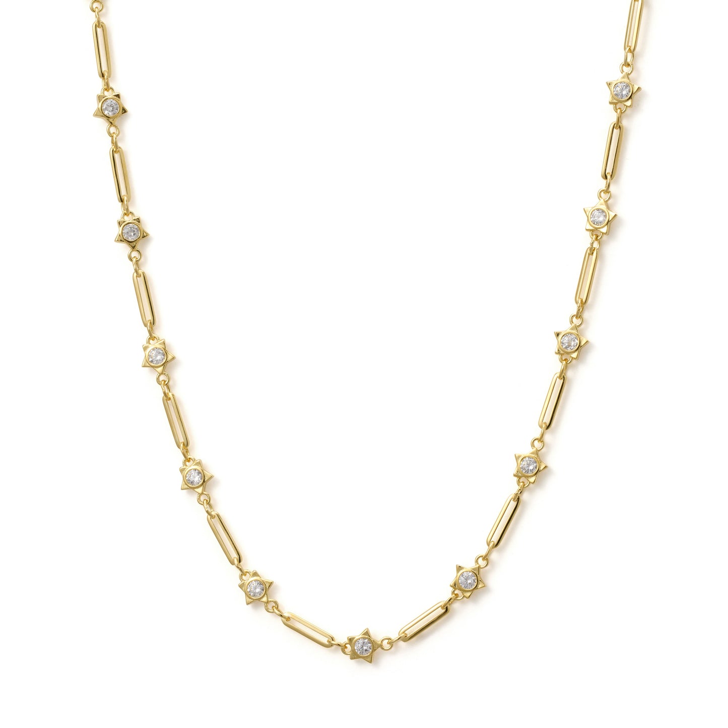 Paperclip and Embellished Star Necklace| Gold
