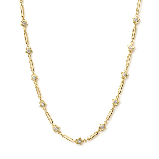 Paperclip and Embellished Star Necklace| Gold