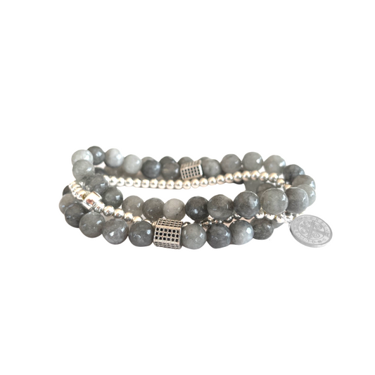 Beaded Bracelet Set  | Luxe Grey and Silver