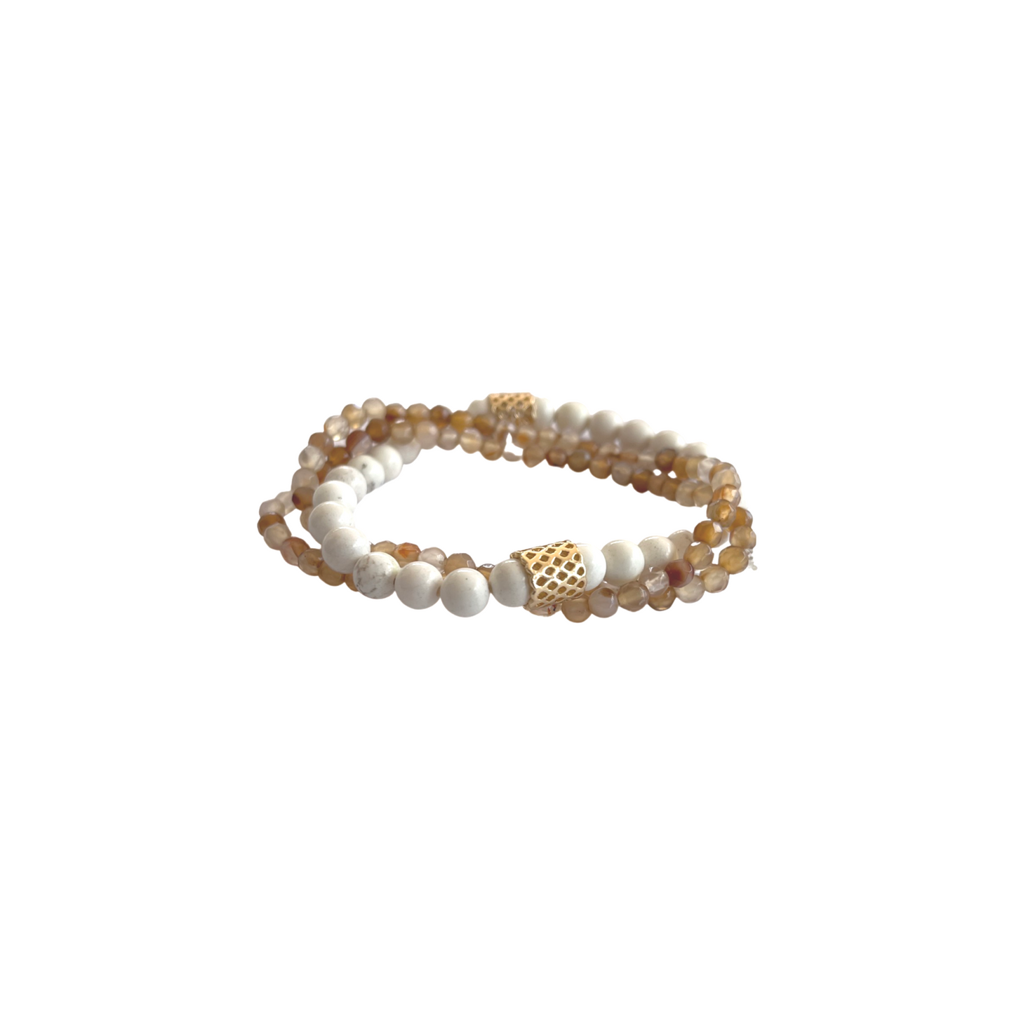 Beaded Bracelet | Cinnamon and Cream Howlite with Charm