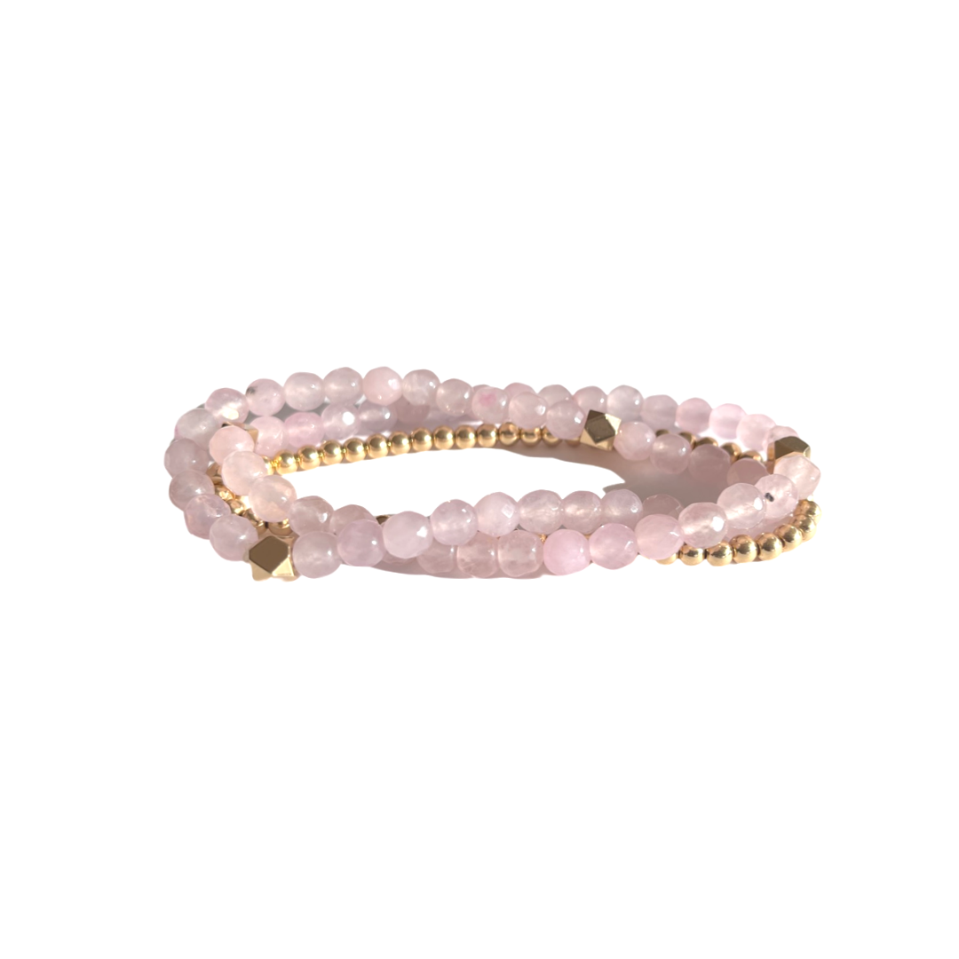 Beaded Bracelet Set  | Himalayan Pink and Gold