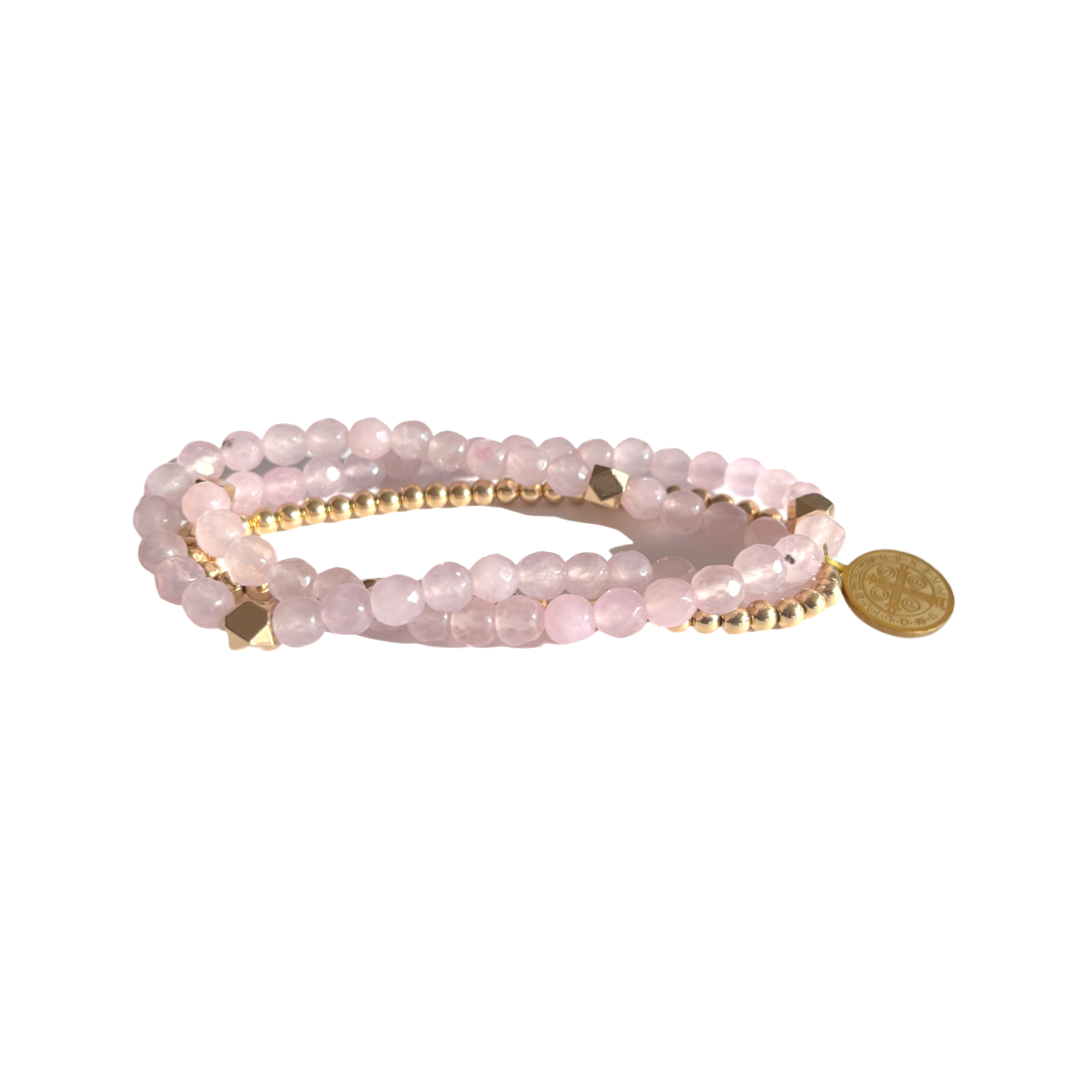 Beaded Bracelet Set  | Himalayan Pink and Gold